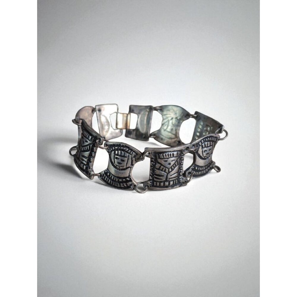 Vintage Colombian 900 Silver Centavos Bracelet 45g 7" Signed C GENA Flat Hook Cl